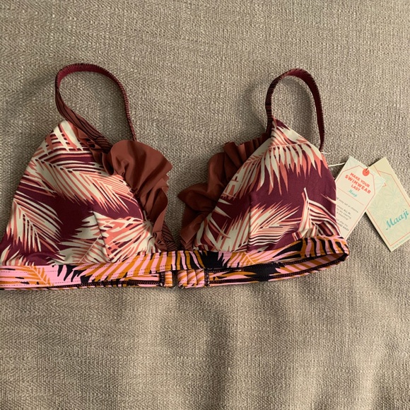 NWT Maaji burgundy Palm Leaf Print Bikini Ruffle - Picture 3 of 6